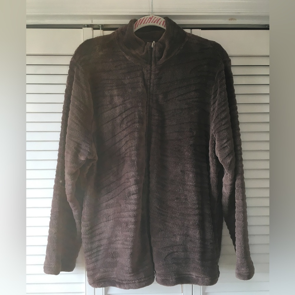 Chocolate Brown Zebra Print Pattern Zippered Flee… - image 1
